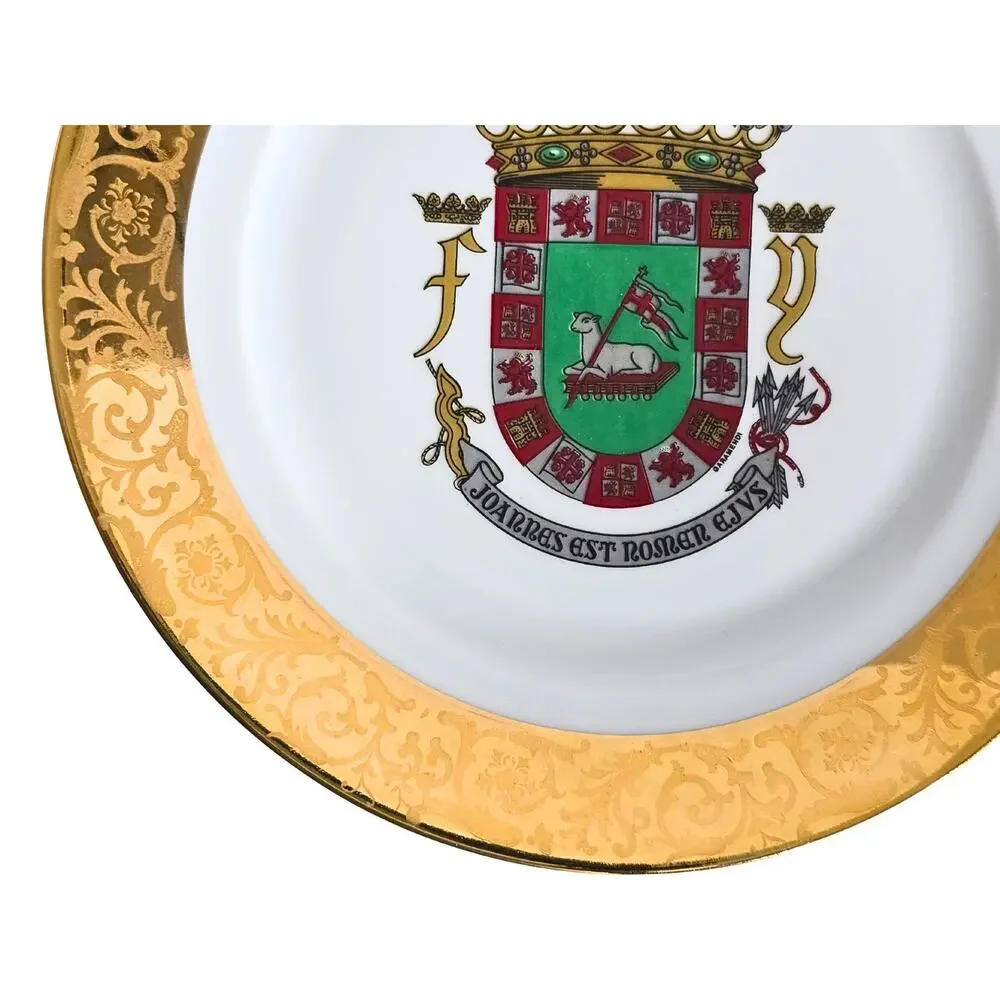 Olivenza Spain City Crest Plate with Gold Border Tharaud Limoges Made in France